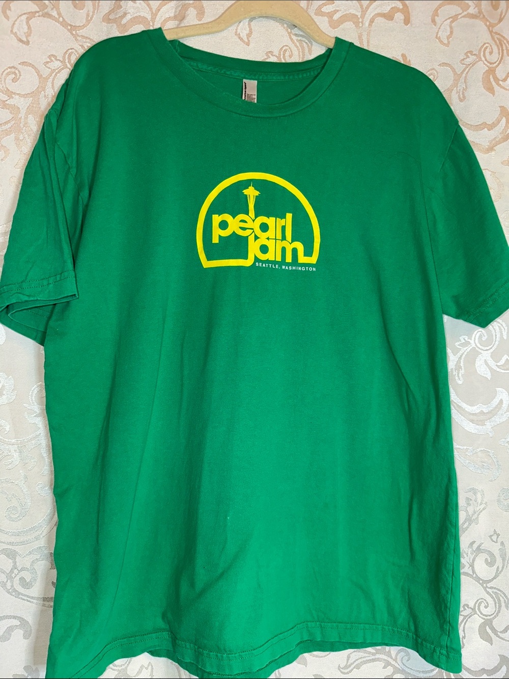 Pearl Jam Green Short Sleeve Tee with Yellow Logo Made in the USA Seattle Music